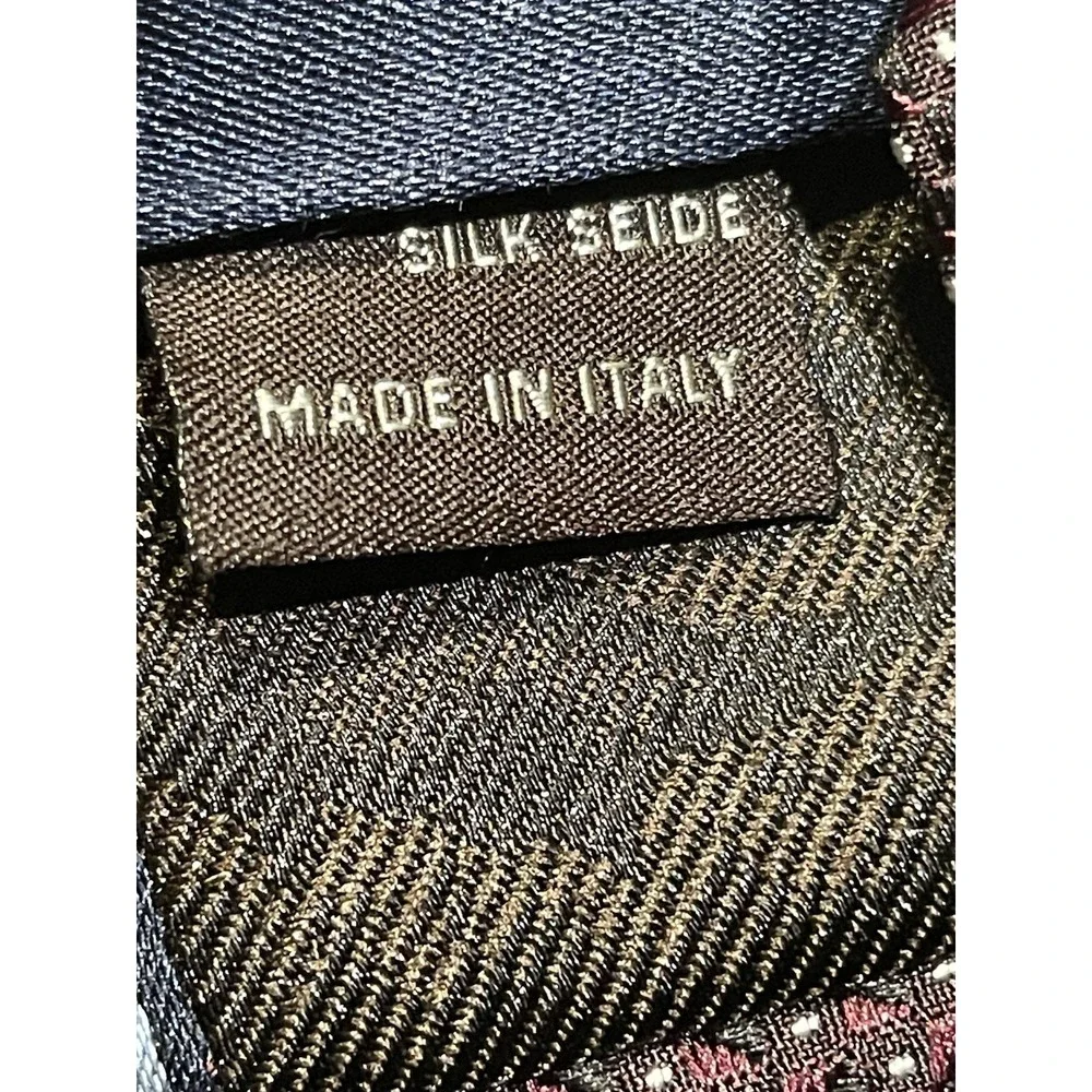 CANALI Italy Mens Silk Necktie Navy Blue Burgundy Stripe Micro Pattern 3.5